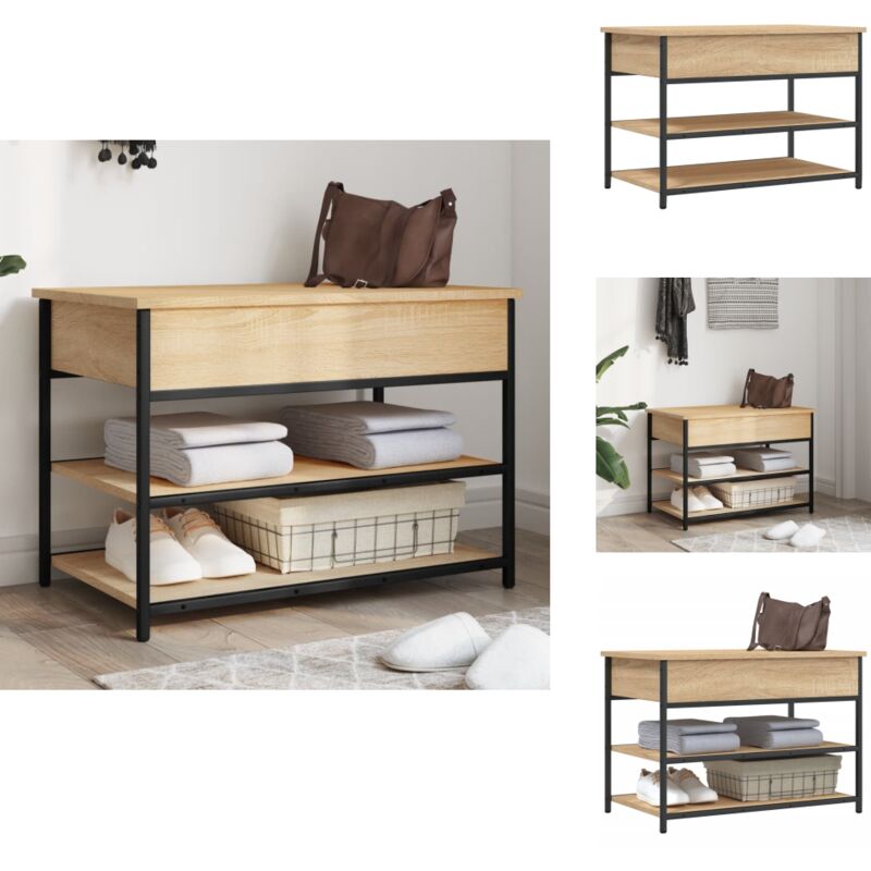 Banc à chaussures chêne sonoma 70x42,5x50 cm bois d'ingénierie - Banc à Chaussures - Banc Coffre - Rangement Chaussures - Meuble Entrée