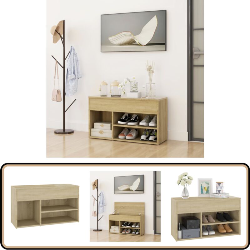 Vidaxl - Banc à chaussures Chêne sonoma 80x30x45 cm Bois d'ingénierie - Banc à Chaussures - Meuble à Chaussures - Rangement Chaussures - Banc