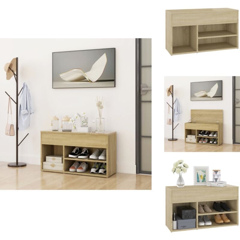 Banc à chaussures Chêne sonoma 80x30x45 cm Bois d'ingénierie - Banc à Chaussures - Meuble à Chaussures - Rangement Chaussures - Banc Rangement