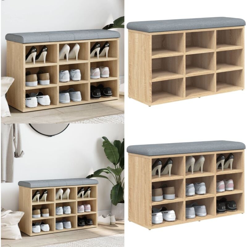 Banc à chaussures chêne sonoma 82x32x50 cm bois d'ingénierie - Banc Chaussure - Banc Entrée - Rangement Chaussures - Meuble Hall - Banc Coffre - Home