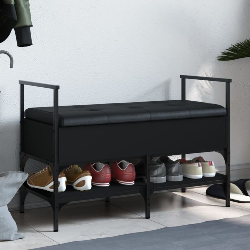 Panca Portaoggetti Nera 85,5x42x57,5 Cm In Legno Multistrato - Vidaxl
