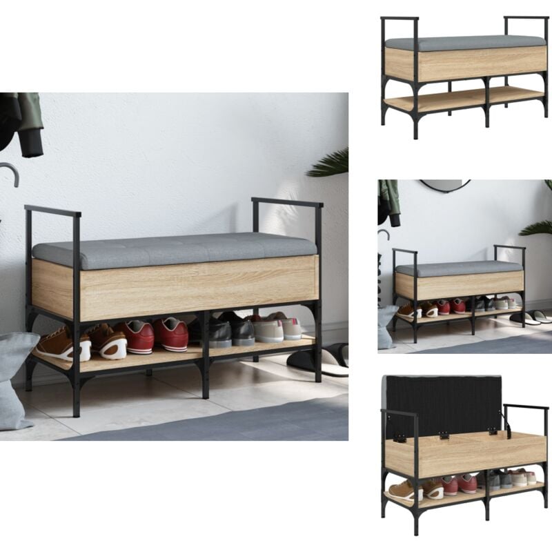 Banc à chaussures chêne sonoma 85,5x42x57,5 cm bois ingénierie - Banc Chaussure - Banc Entrée - Rangement Chaussures - Meuble Entrée - Banc Coffre