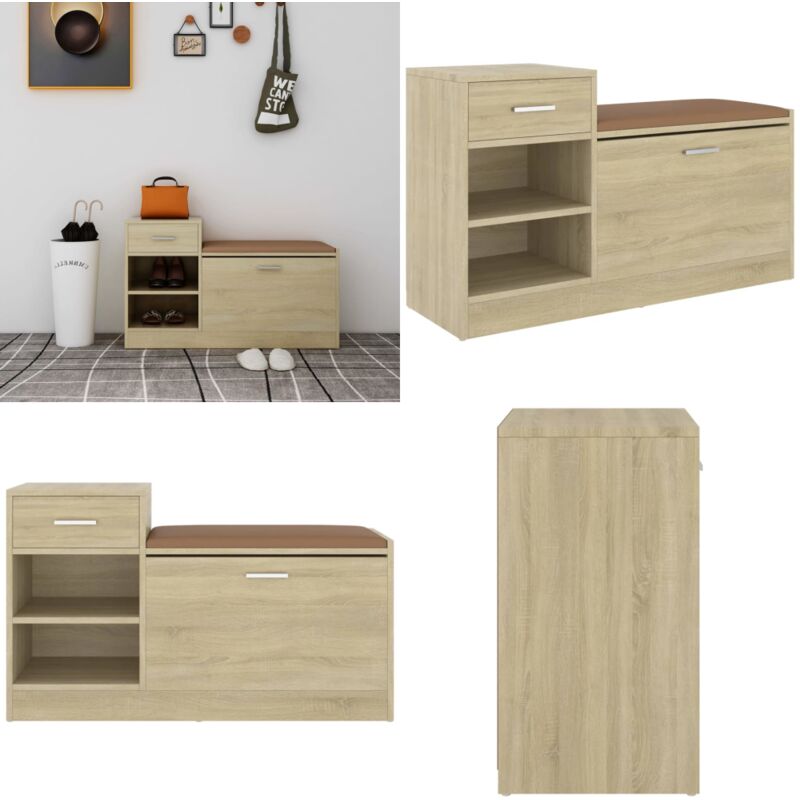 Banc à chaussures Chêne Sonoma 94,5x31x57 cm Aggloméré - Armoire à Chaussures - Meuble Entrée - Rangement Chaussures - Banc Chaussure - Organisateur