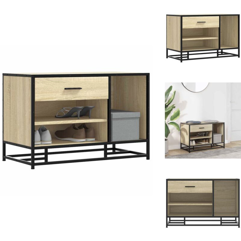 Banc à chaussures chêne sonoma bois d'ingénierie et métal - Banc à Chaussures - Bancs à Chaussures - Banc - Banc De Couloir