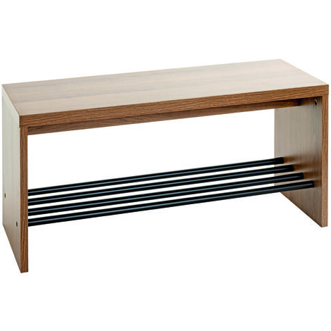 Banc à chaussures coloris chêne et métal noir - Longueur 80 x Profondeur 30 x Hauteur 40 cm