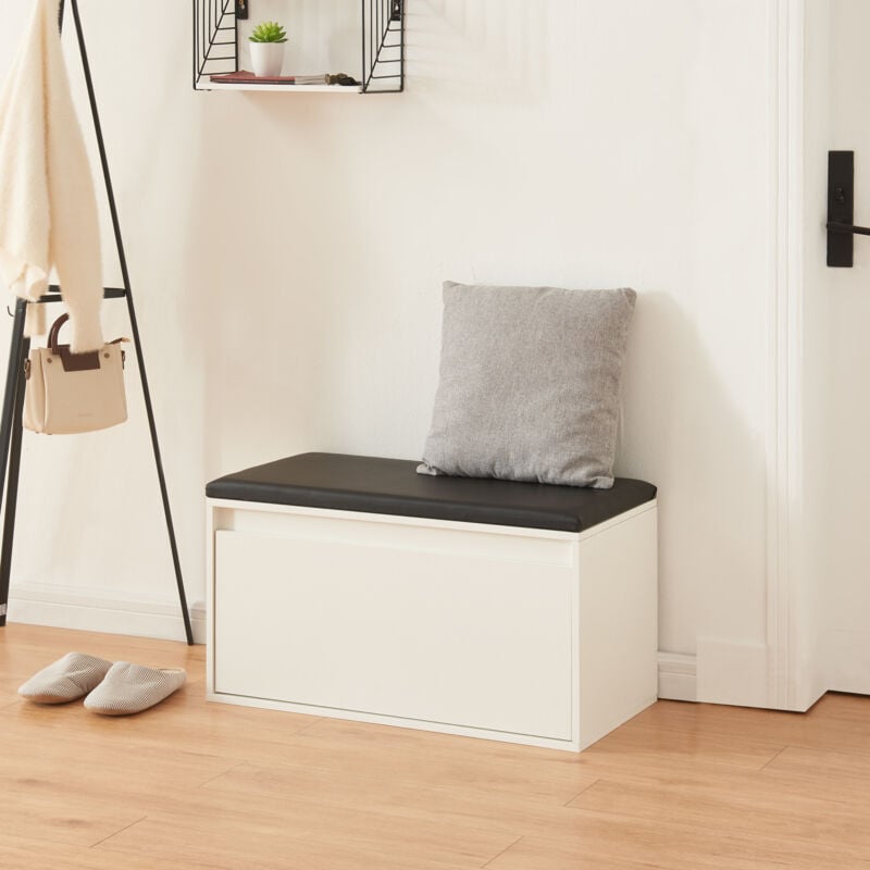 Banc à chaussures Degerfors 80 x 39 x 45 cm blanc noir [en.casa]