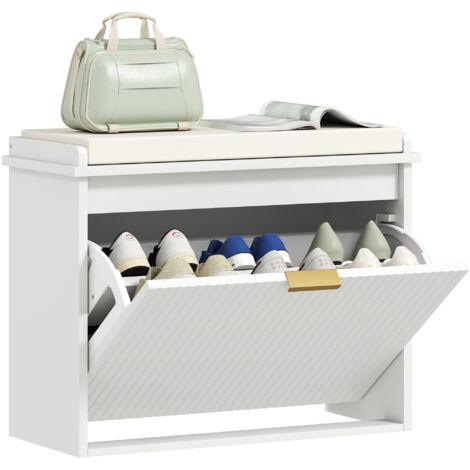 Banc à chaussures effet cannelé LUCIA blanc