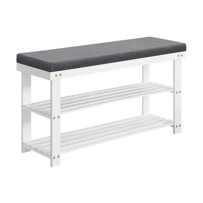 Banc à Chaussures en Bambou, Étagère à Chaussures à 2 Niveaux, Organisateur Stable, pour Entrée, Salon, Charge 136 kg, 29 x 90 x 49 cm, Blanc et Gris