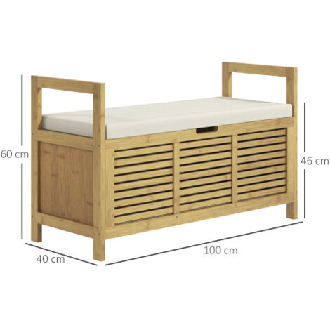 Banc à chaussures en bambou naturel avec couvercle à charnières et étagère intégrée, banc-penderie écologique pratique pour entrée et couloir