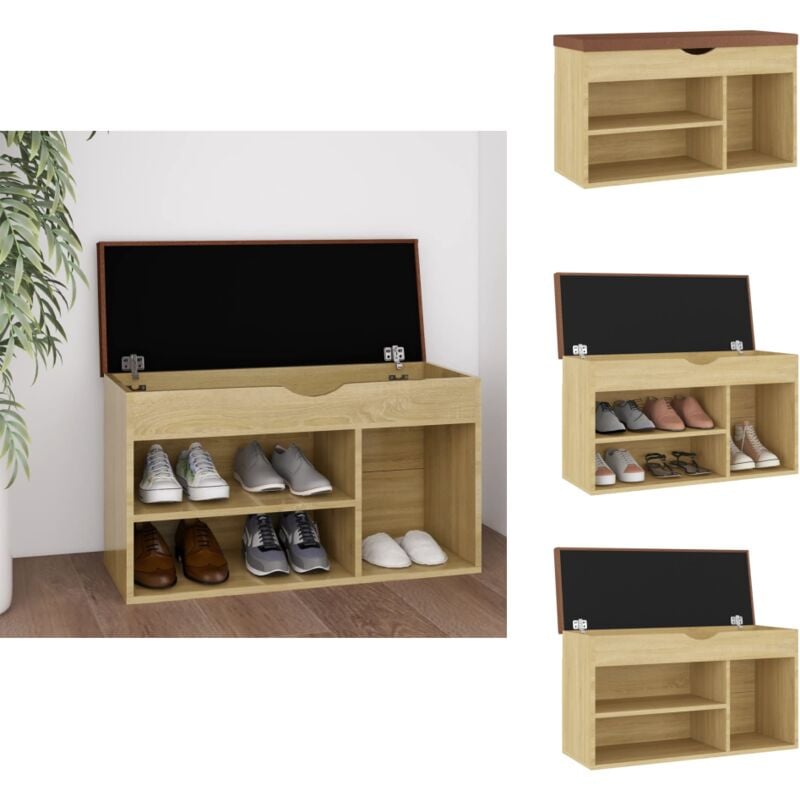 Banc à chaussures et coussin Chêne sonoma Bois d'ingénierie - Banc à Chaussures - Meuble Chaussure - Rangements Chaussures - Rangement Intérieur