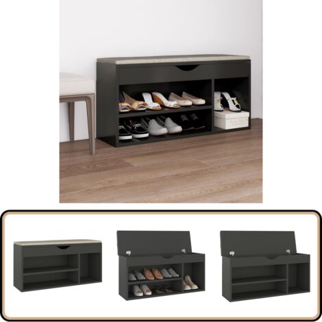 Banc à chaussures et coussin Gris 104x30x49cm Bois d'ingénierie - Meuble À Chaussures - Banc Chaussure - Rangements Chaussures - Rangement Intérieur - Meuble Entrée