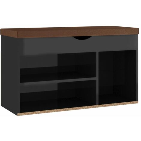 Banc à chaussures et coussin Noir brillant 80x30x47