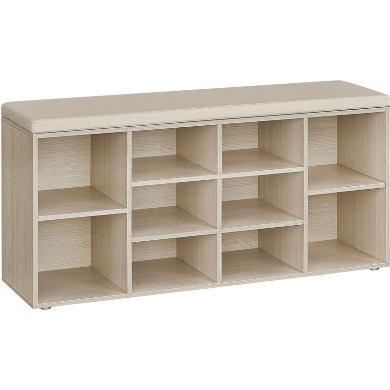Vasagle - Banc à Chaussures, Banc de Rangement avec Coussin Rembourré, 10 Compartiments, Étagères Réglables, pour Salon, Couloir, 30 x 104 x 48 cm,