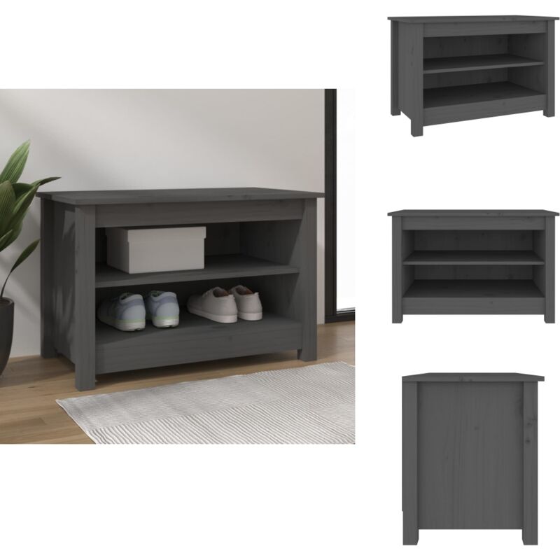 Banc à chaussures Gris 70x38x45,5 cm Bois de pin massif - Meuble à Chaussures - Banc à Chaussures - Rangement Chaussures - Organisateur Chaussures