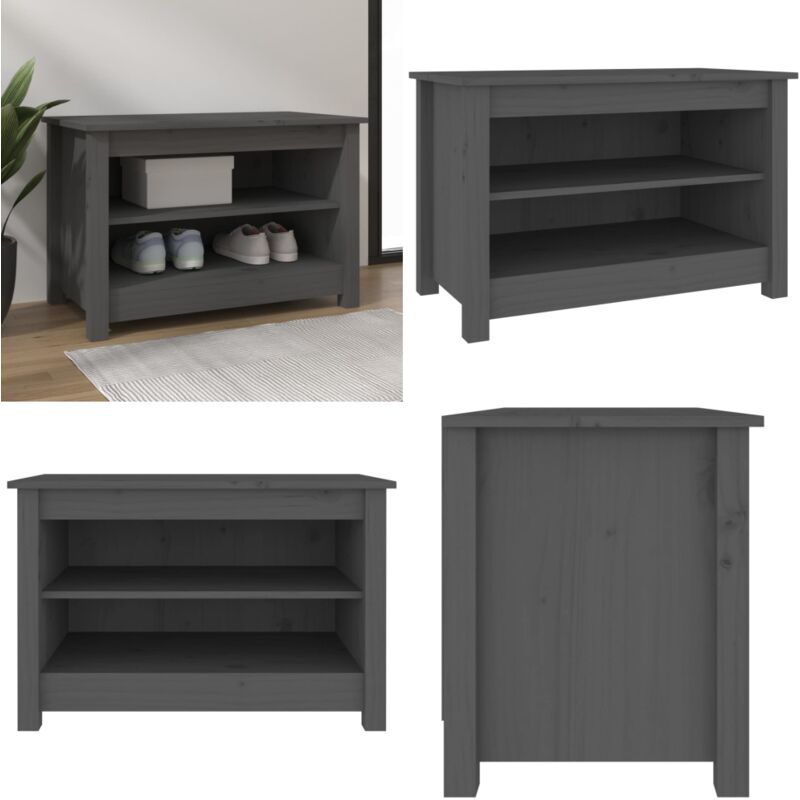 Banc à chaussures Gris 70x38x45,5 cm Bois de pin massif - Meuble à Chaussures - Banc à Chaussures - Rangement Chaussures - Organisateur Chaussures