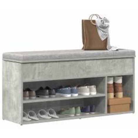 Banc à chaussures gris béton 102x30,5x45 bois d'ingénierie