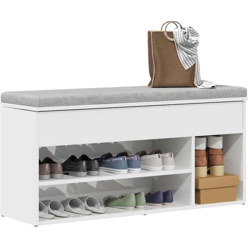 Banc à chaussures blanc brillant 102x30,5x45 cm bois ingénierie - Vidaxl