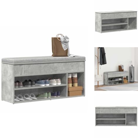 Banc à chaussures gris béton 102x30,5x45 cm bois d'ingénierie - Banc À Chaussures - Bancs À Chaussures - Banc - Banc De Couloir