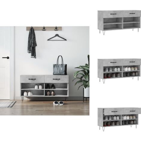 Banc à chaussures gris béton 102x35x55 cm bois d'ingénierie - Meuble À Chaussures - Banc Chaussure - Rangements Chaussures - Meuble Entrée - Rangement Maison