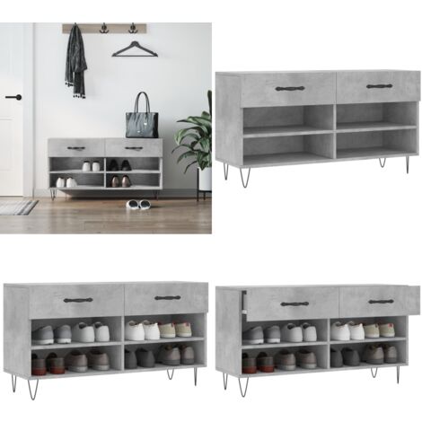 Banc à chaussures gris béton 102x35x55 cm bois d'ingénierie - Meuble À Chaussures - Banc Chaussure - Rangements Chaussures - Meuble Entrée - Rangement Maison - Home & Living