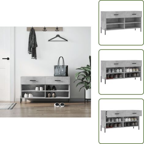 Banc à chaussures gris béton 102x35x55 cm bois d'ingénierie - Meuble À Chaussures - Banc Chaussure - Rangements Chaussures - Rangement Entrée - Meuble Rangement