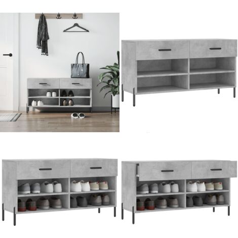 Banc à chaussures gris béton 102x35x55 cm bois d'ingénierie - Meuble À Chaussures - Banc Chaussure - Rangements Chaussures - Rangement Entrée - Meuble Rangement - Home & Living