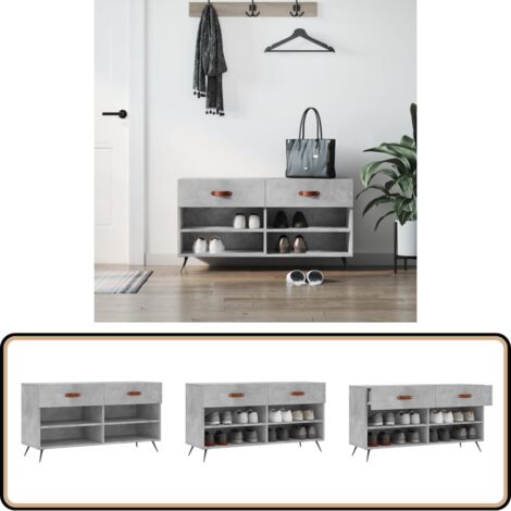 Banc à chaussures gris béton 102x35x55 cm bois d'ingénierie - Meuble Range Chaussure - Banc Chaussure - Rangement Chaussures - Meuble Entrée - Rangement Maison