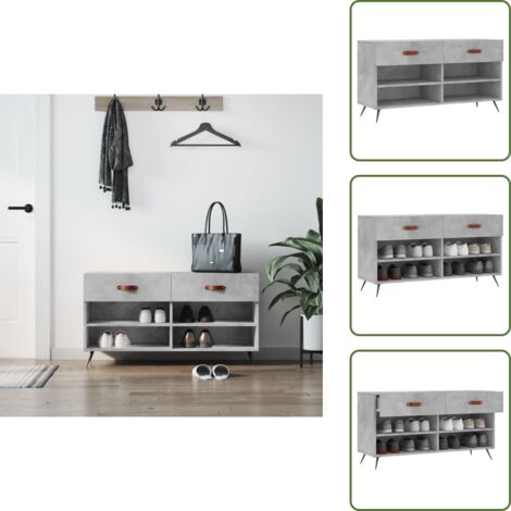 Banc à chaussures gris béton 102x35x55 cm bois d'ingénierie - Meuble Range Chaussure - Banc Chaussure - Rangement Chaussures - Meuble Entrée - Rangement Maison