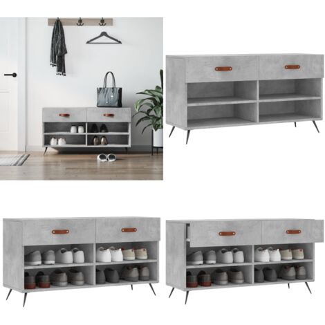 Banc à chaussures gris béton 102x35x55 cm bois d'ingénierie - Meuble Range Chaussure - Banc Chaussure - Rangement Chaussures - Meuble Entrée - Rangement Maison - Home & Living