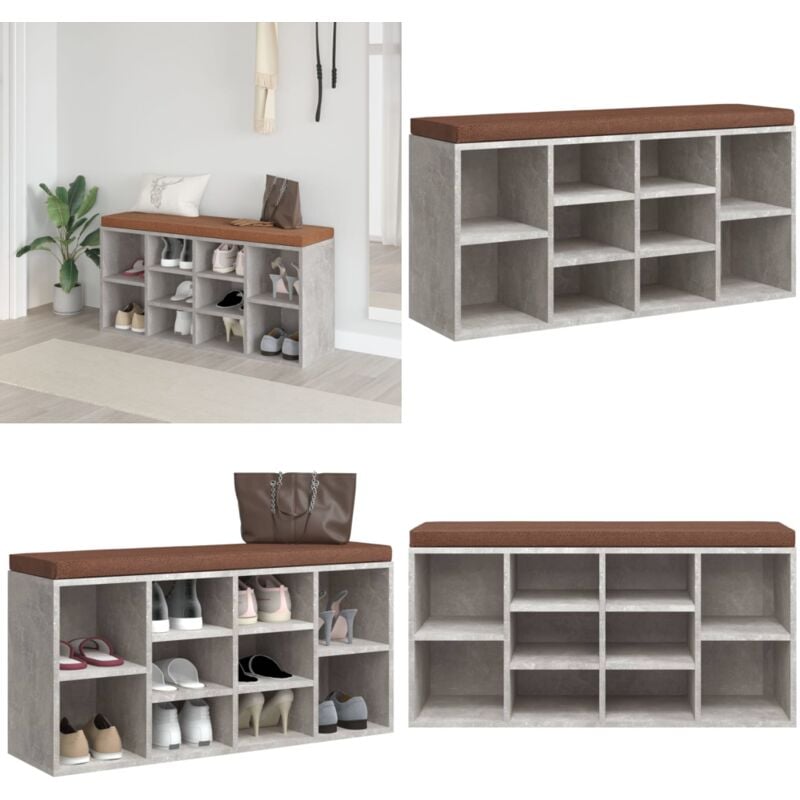 Banc à chaussures Gris béton 103x30x48 cm Bois d'ingénierie - Banc Chaussure - Meuble Rangement - Banc Coffre - Organisation Chaussures - Rangement