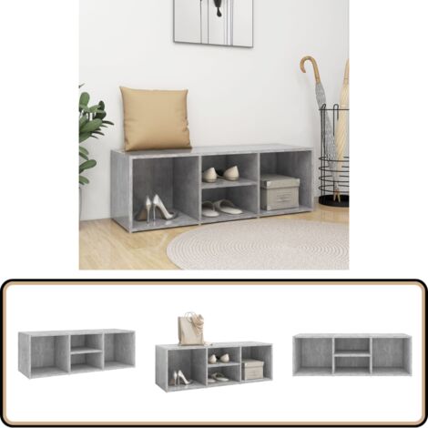 Banc à chaussures Gris béton 105x35x35 cm Aggloméré - Banc Chaussure - Meuble Rangement Chaussures - Étagère Chaussure - Organiseur Chaussures - Rangement Entrée