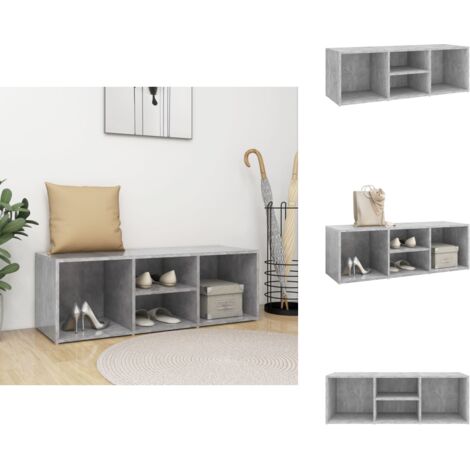 Banc à chaussures Gris béton 105x35x35 cm Aggloméré - Banc Chaussure - Meuble Rangement Chaussures - Étagère Chaussure - Organiseur Chaussures - Rangement Entrée