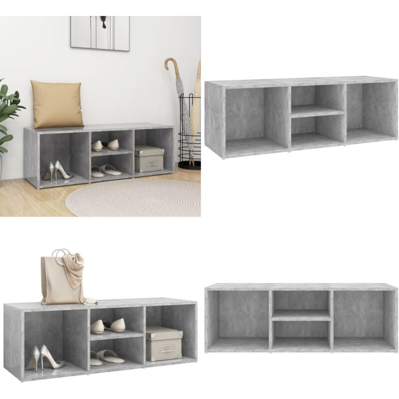 Banc à chaussures Gris béton 105x35x35 cm Aggloméré - Banc Chaussure - Meuble Rangement Chaussures - Étagère Chaussure - Organiseur Chaussures
