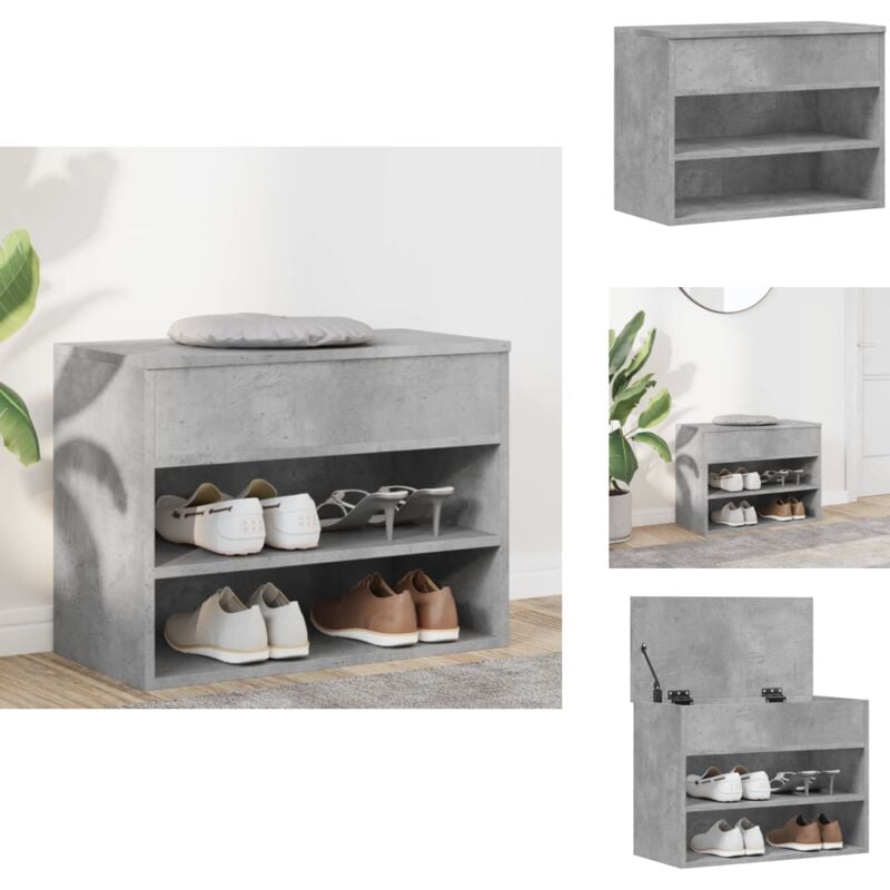 Banc à chaussures Gris béton 60x30x45 cm Bois d'ingénierie - Banc à Chaussures - Meuble à Chaussures - Rangement Chaussures - Banc De Rangement