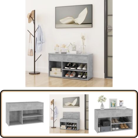 Banc à chaussures Gris béton 80x30x45 cm Bois d'ingénierie - Banc Chaussure - Meuble Entrée - Rangement Chaussures - Banc Rangement - Organiseur Chaussures