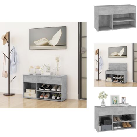 Banc à chaussures Gris béton 80x30x45 cm Bois d'ingénierie - Banc Chaussure - Meuble Entrée - Rangement Chaussures - Banc Rangement - Organiseur Chaussures