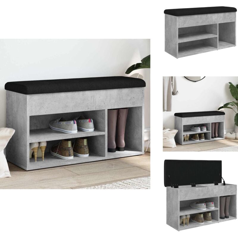 Banc à chaussures gris béton 82x32x45,5 cm bois d'ingénierie - Banc Chaussure - Banc Entrée - Rangement Chaussures - Meuble Salle D'entrée - Banc