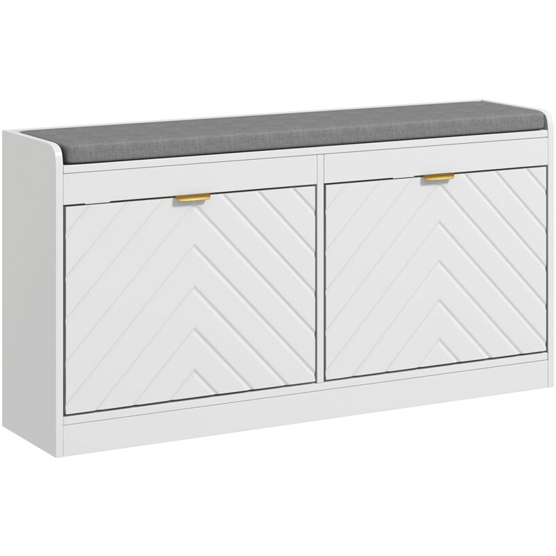 Banc à chaussures - HOMCOM - assise rembourrée et tiroir rabattable - bois d'ingénierie - 106 x 24 x 52,5 cm - blanc
