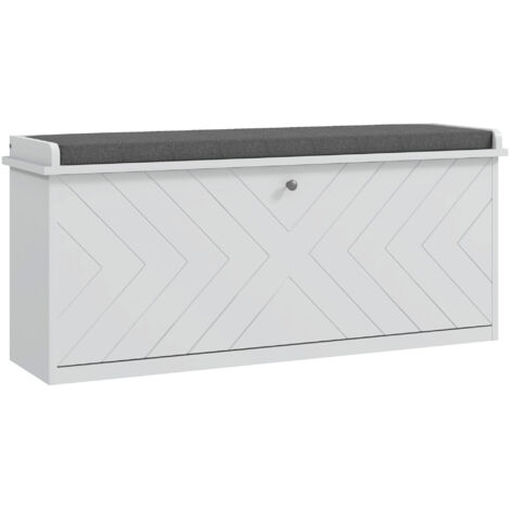 Banc à chaussures MARIANO chevrons blanc coussin gris