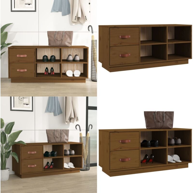 Vidaxl - Banc à chaussures Marron miel 100x34x45 cm Bois de pin massif - Banc à Chaussures - Rangement Chaussures - Meubles Entrée - Banc Bois