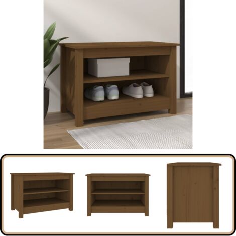 Banc à chaussures Marron miel 70x38x45,5 cm Pin massif - Meuble À Chaussures - Banc Chaussure - Rangement Chaussures - Organisateur Chaussures - Entrée Déco