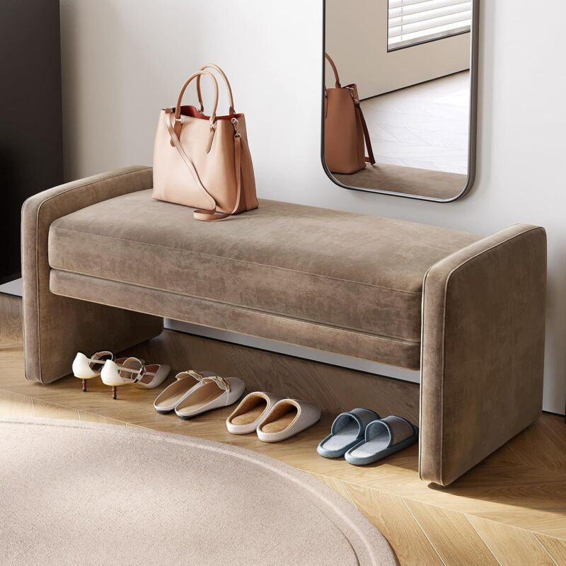 Banc d'entrée marron 118x51x49,5 cm – Rembourré en mousse haute densité – Compartiment de rangement caché – Charge jusqu'à 150 kg