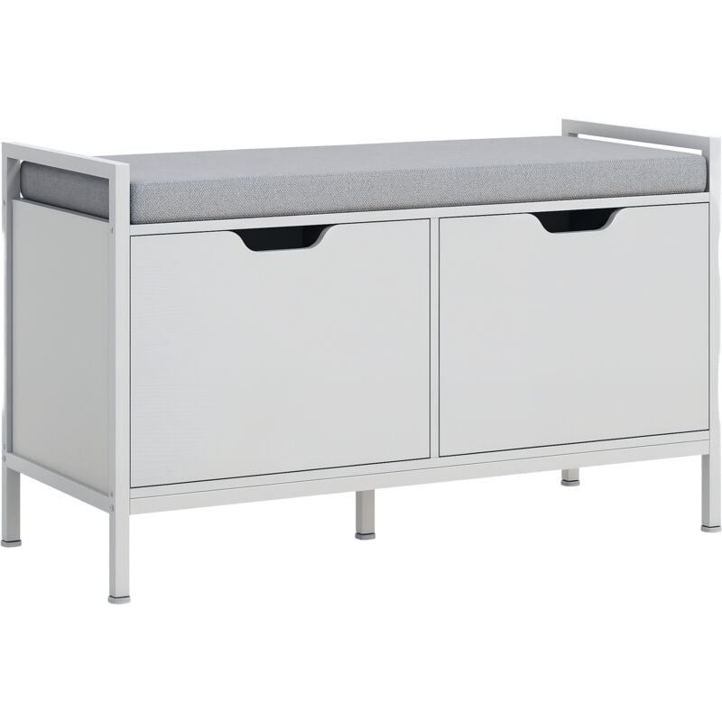 Homcom - Banc à chaussures meuble à chaussures, 2 placards, meuble d'entrée avec coussin rembourrée, pour couloir, entrée, chambre, 84l x 35P x 50H