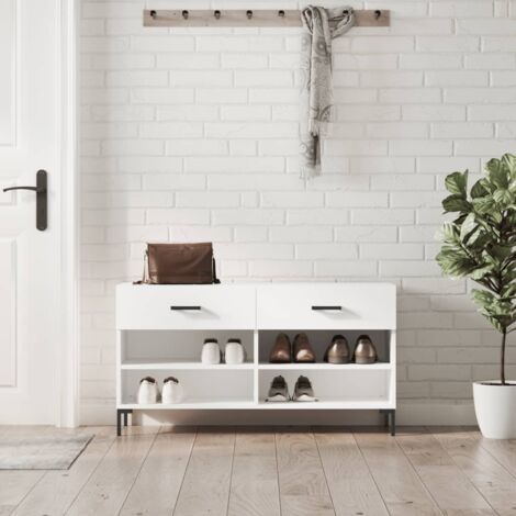 Banc à chaussures Meuble à Chaussures Armoire à Chaussures blanc 102x35x55 cm bois d'ingénierie 62114