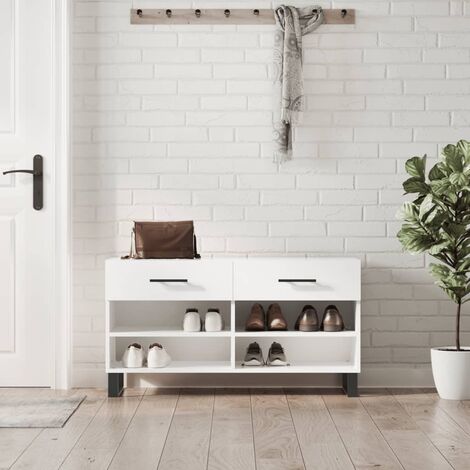 Banc à chaussures Meuble à Chaussures  Armoire à Chaussures blanc brillant 102x35x55 cm bois d'ingénierie 64758
