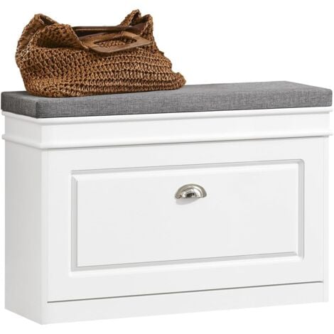 Banc à Chaussures Meuble à Chaussures avec Assise Coussin Rembourré,75x24x51 cm,SoBuy FSR82-L-W