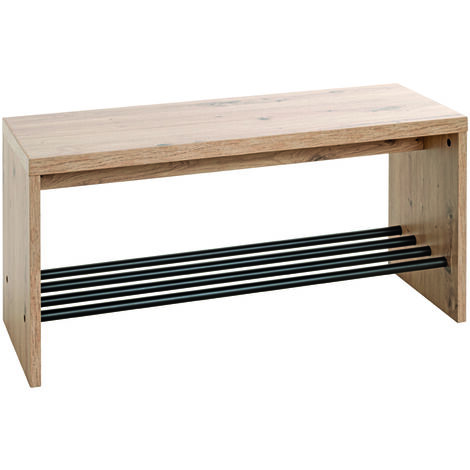 Banc à chaussures, meuble à chaussures coloris chêne et métal coloris noir - longueur 80 x Profondeur 30 x Hauteur 40 cm