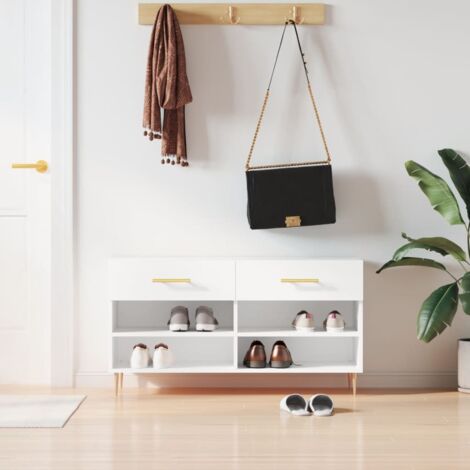 Banc à chaussures-Meuble à chaussures-Étagère de rangement blanc 102x35x55 cm bois d'ingénierie 471590
