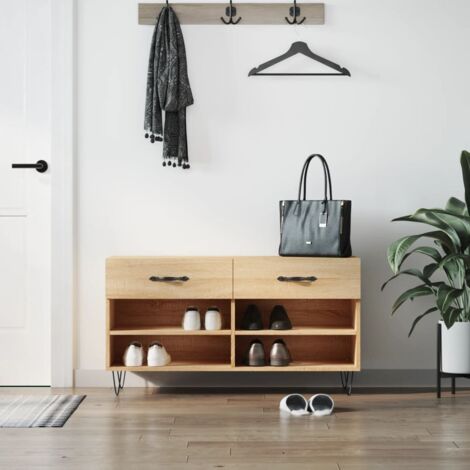 Banc à chaussures-Meuble à chaussures-Étagère de rangement chêne sonoma 102x35x55 cm bois d'ingénierie 780383