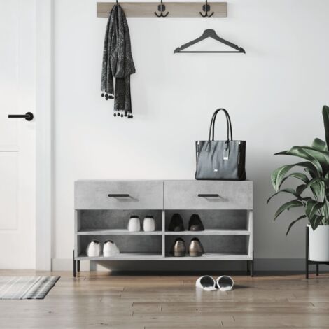 Banc à chaussures-Meuble à chaussures-Étagère de rangement gris béton 102x35x55 cm bois d'ingénierie 959519